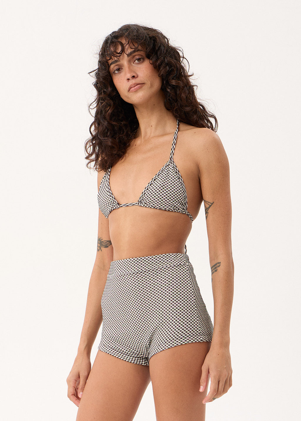 AFENDS Andrea - Tri Bikini Top - Black / White Gingham