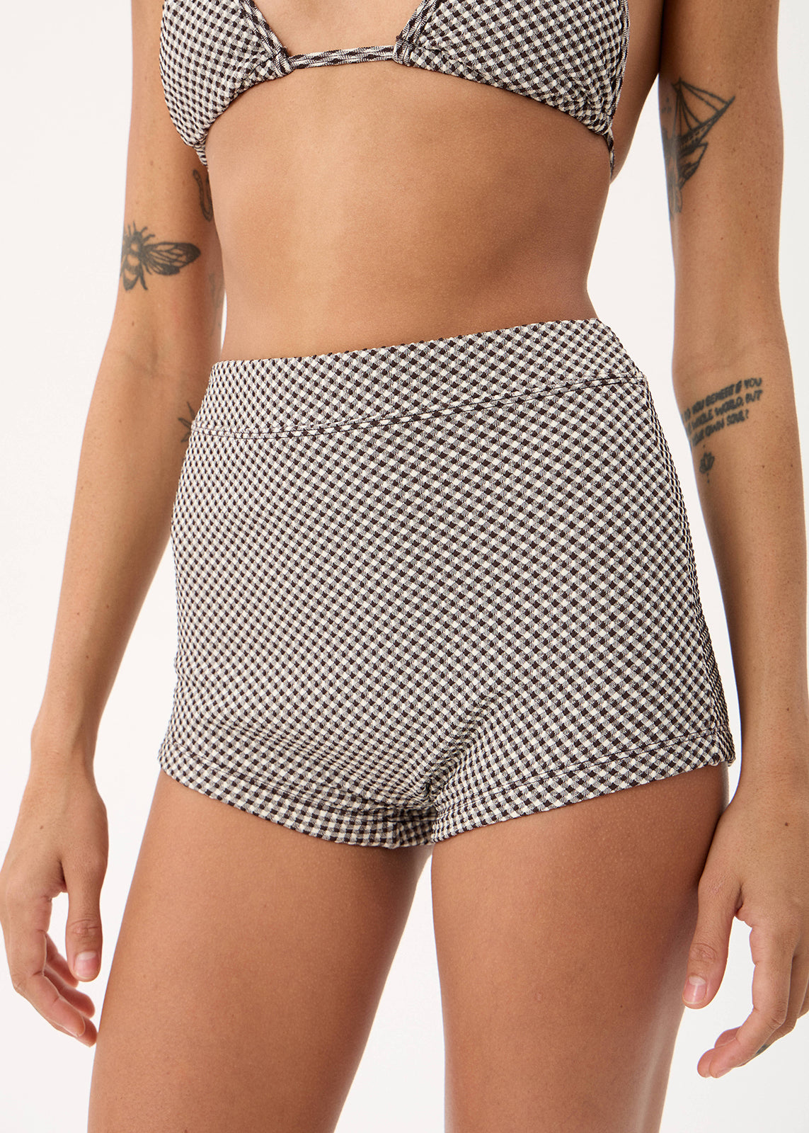 AFENDS Andrea - Cheeky Swim Short - Black / White Gingham