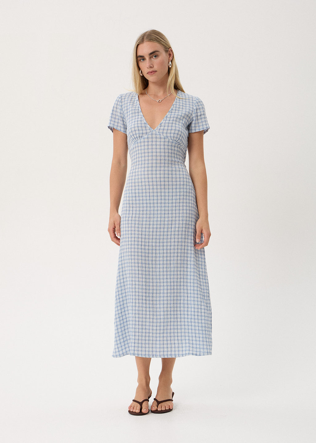 AFENDS Maeve - Seersucker Maxi Dress - Powder Blue Check