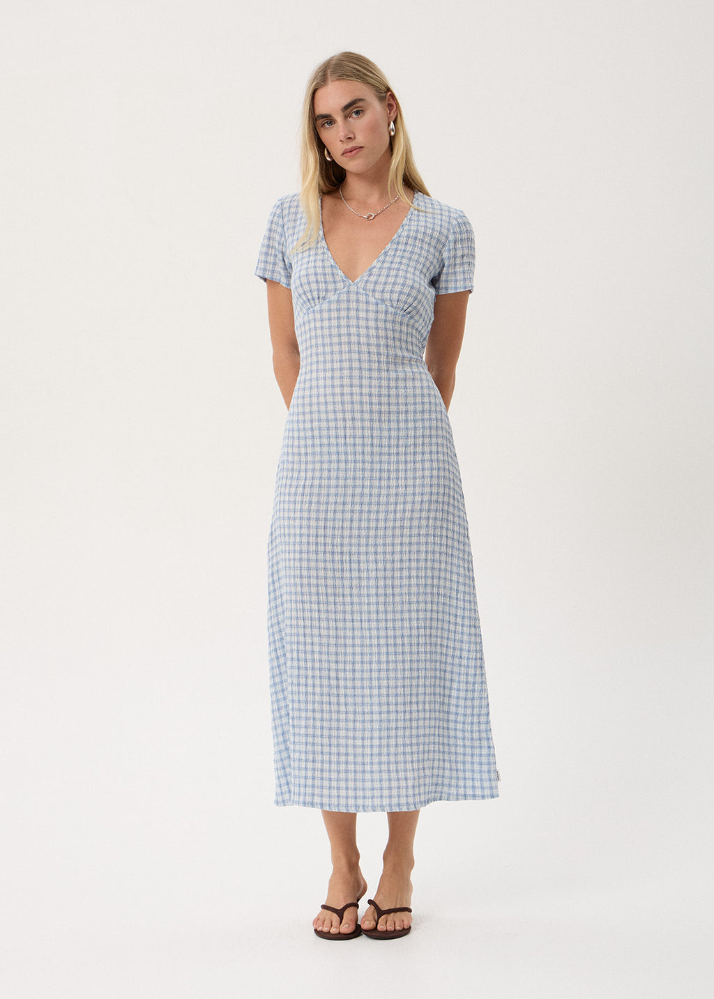 AFENDS Maeve - Seersucker Maxi Dress - Powder Blue Check
