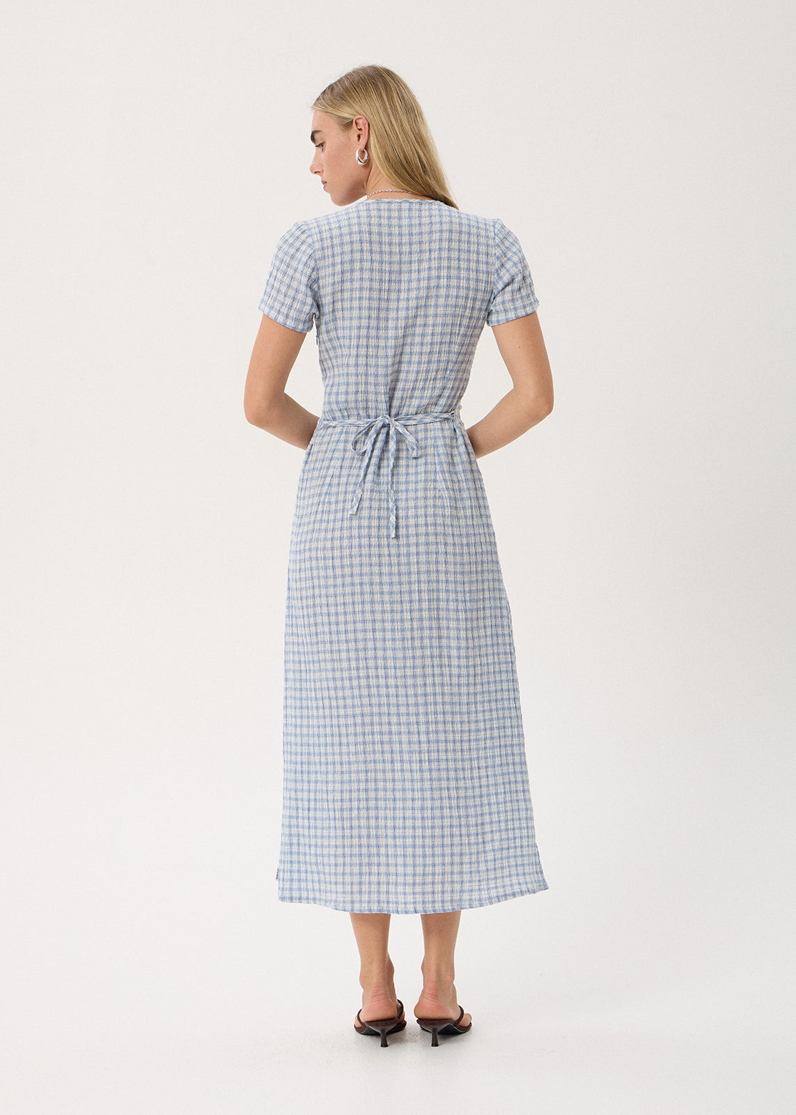 AFENDS Maeve - Seersucker Maxi Dress - Powder Blue Check