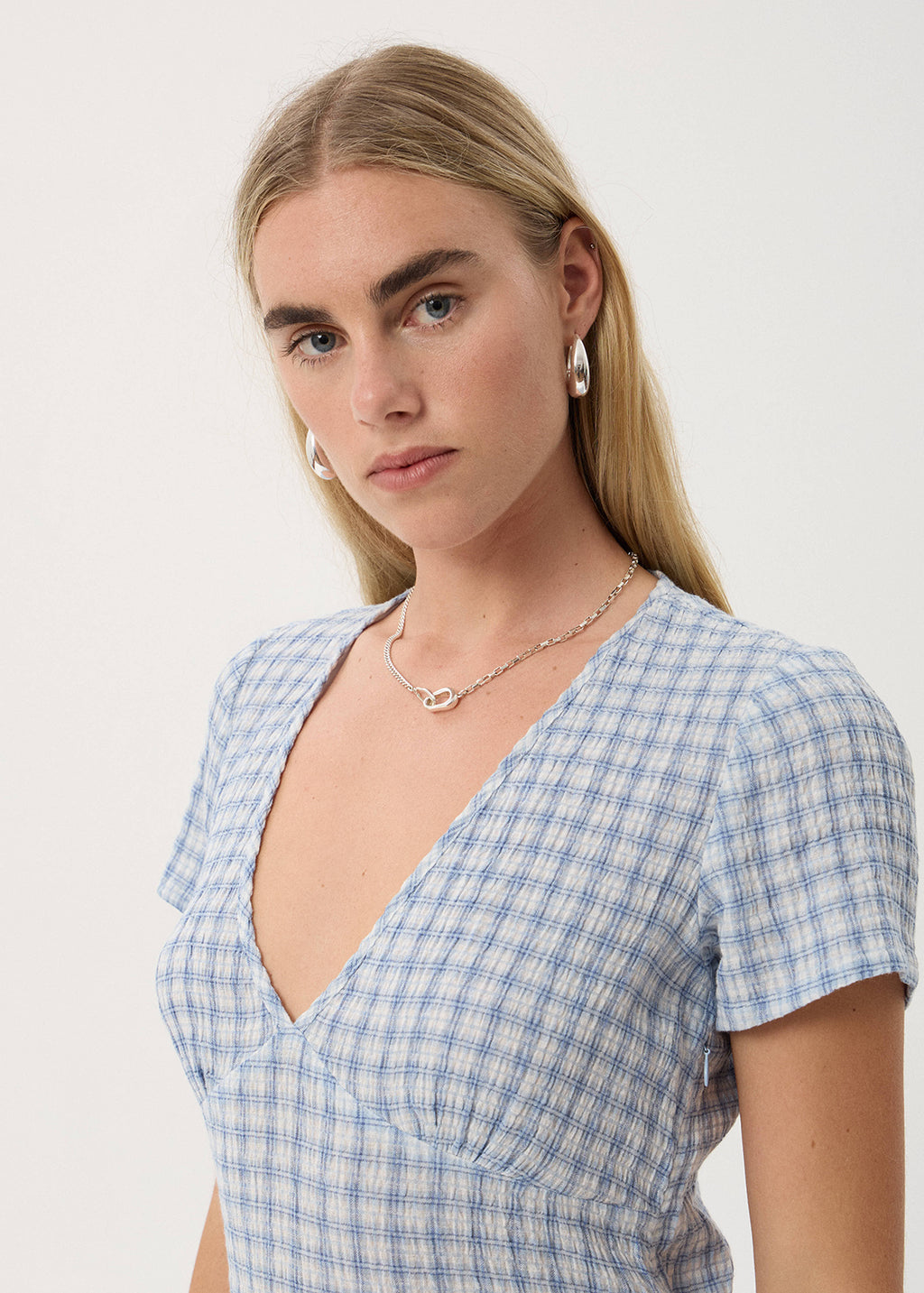 AFENDS Maeve - Seersucker Maxi Dress - Powder Blue Check