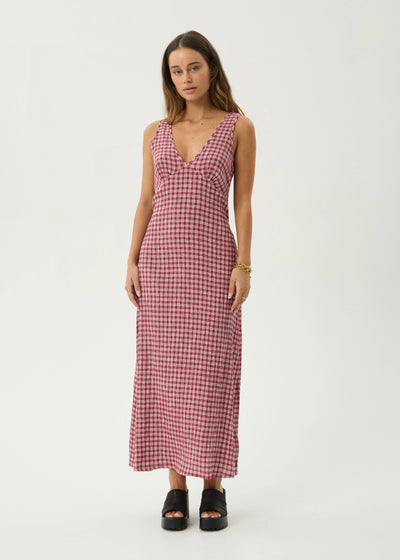 AFENDS Womens Tully - Seersucker Maxi Dress - Burgundy Check