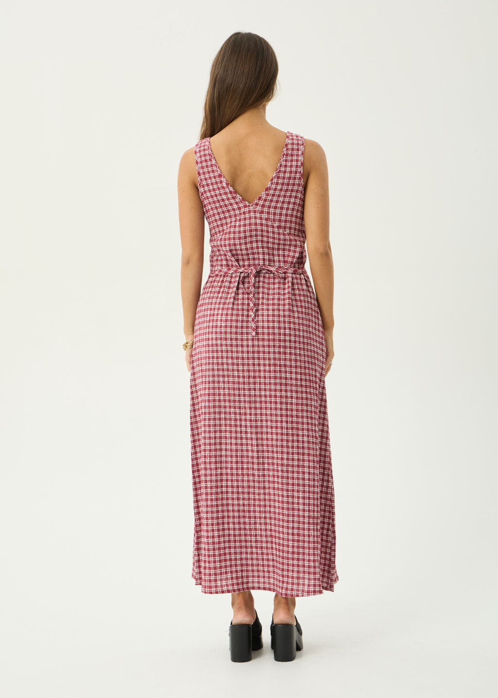 AFENDS Womens Tully - Seersucker Maxi Dress - Burgundy Check