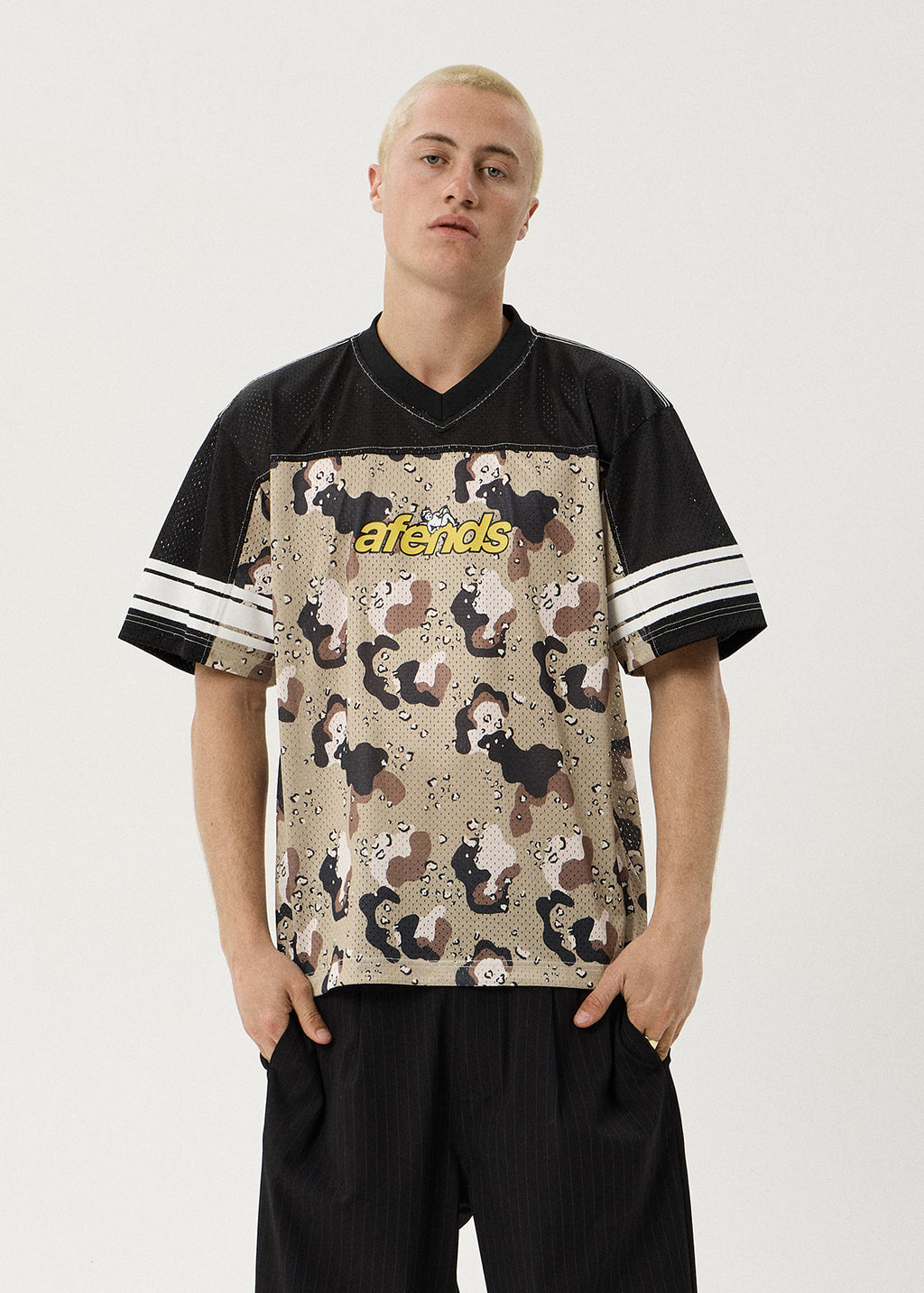 AFENDS Mens Desert Angel - Mesh Boxy Tee - Desert Camo