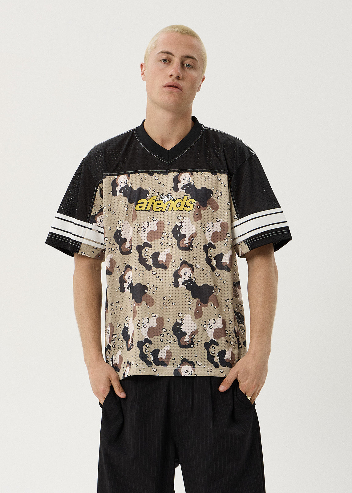 AFENDS Mens Desert Angel - Mesh Boxy Tee - Desert Camo