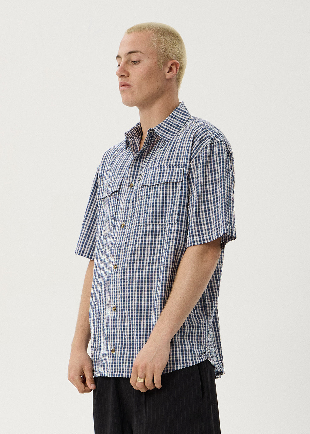 AFENDS Mens Noah - Short Sleeve Shirt - Blue Check