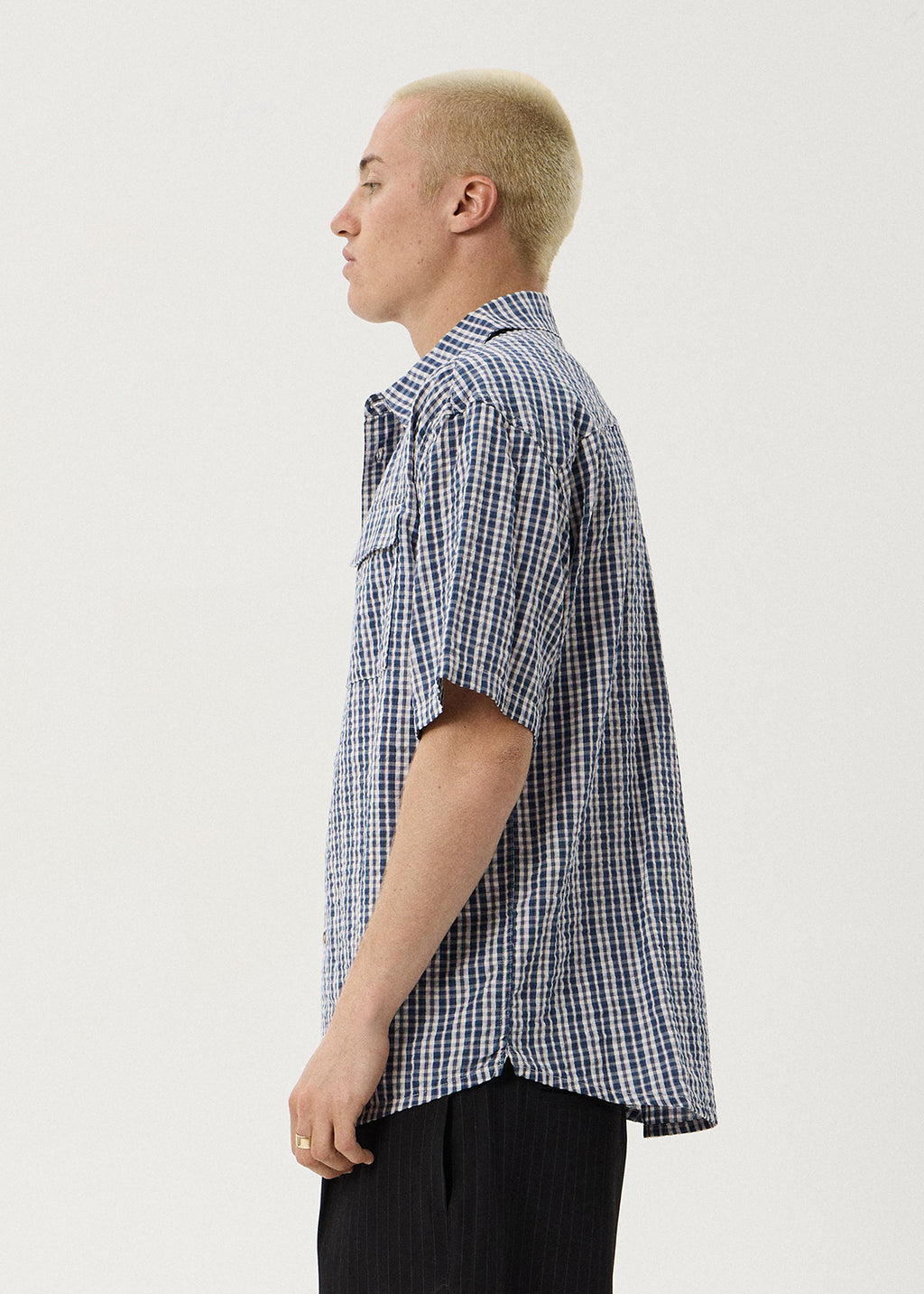 AFENDS Mens Noah - Short Sleeve Shirt - Blue Check