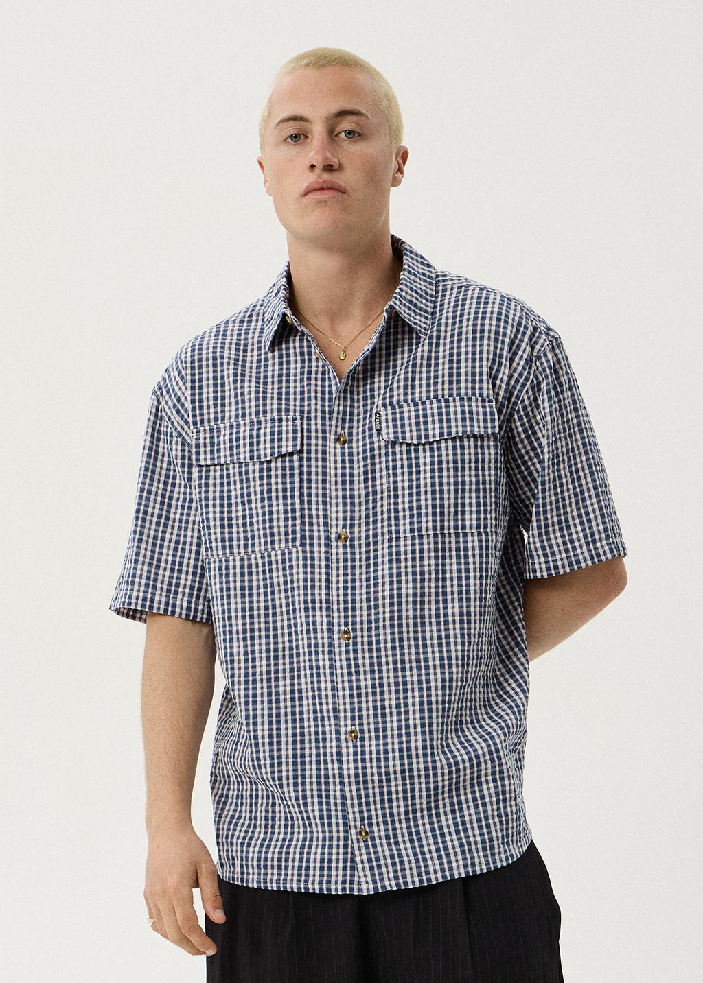 AFENDS Mens Noah - Short Sleeve Shirt - Blue Check