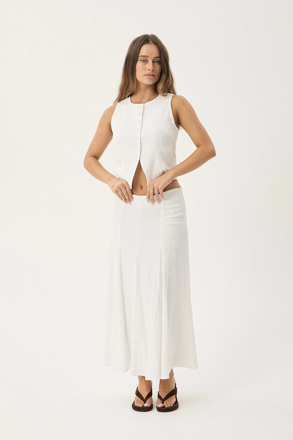AFENDS Womens Lana - Seersucker Midi Skirt - Off White