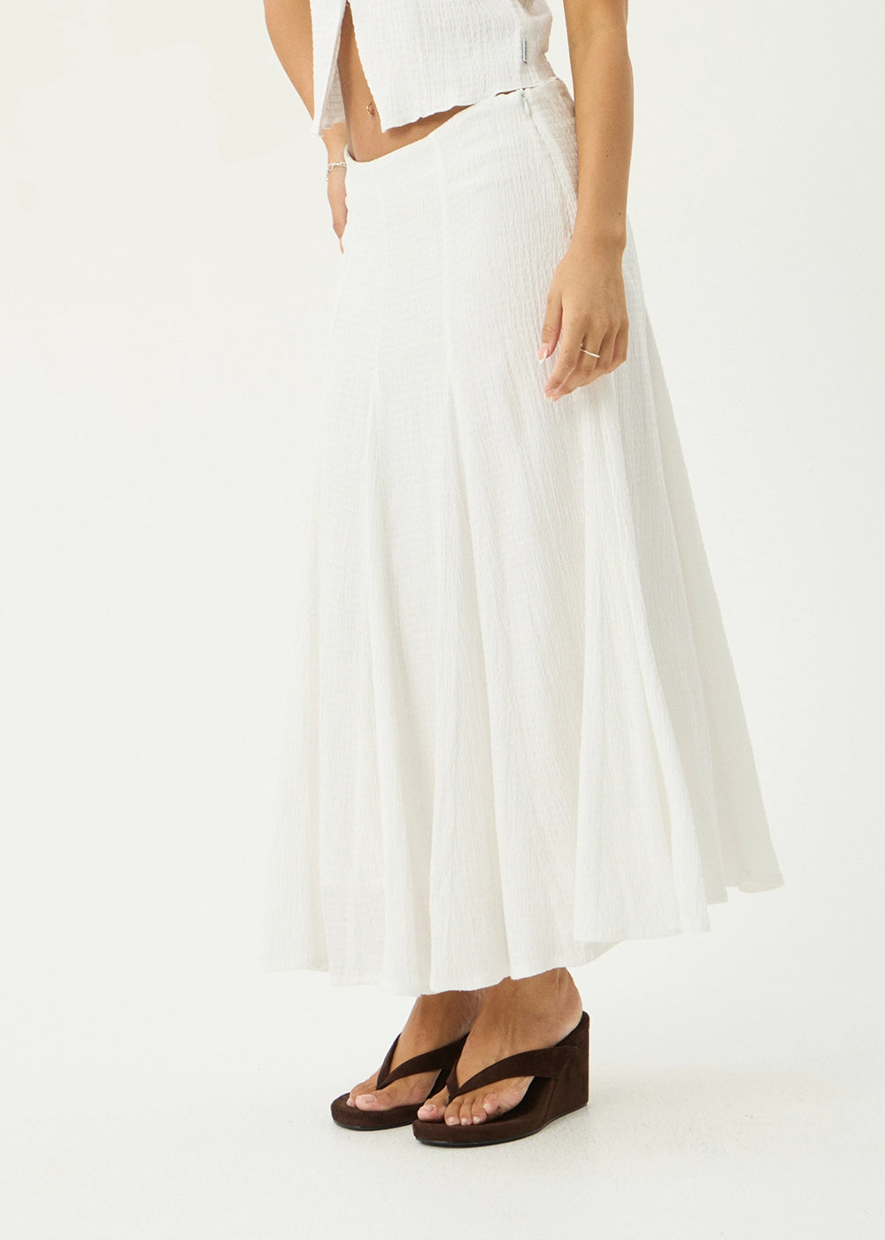 AFENDS Womens Lana - Seersucker Midi Skirt - Off White