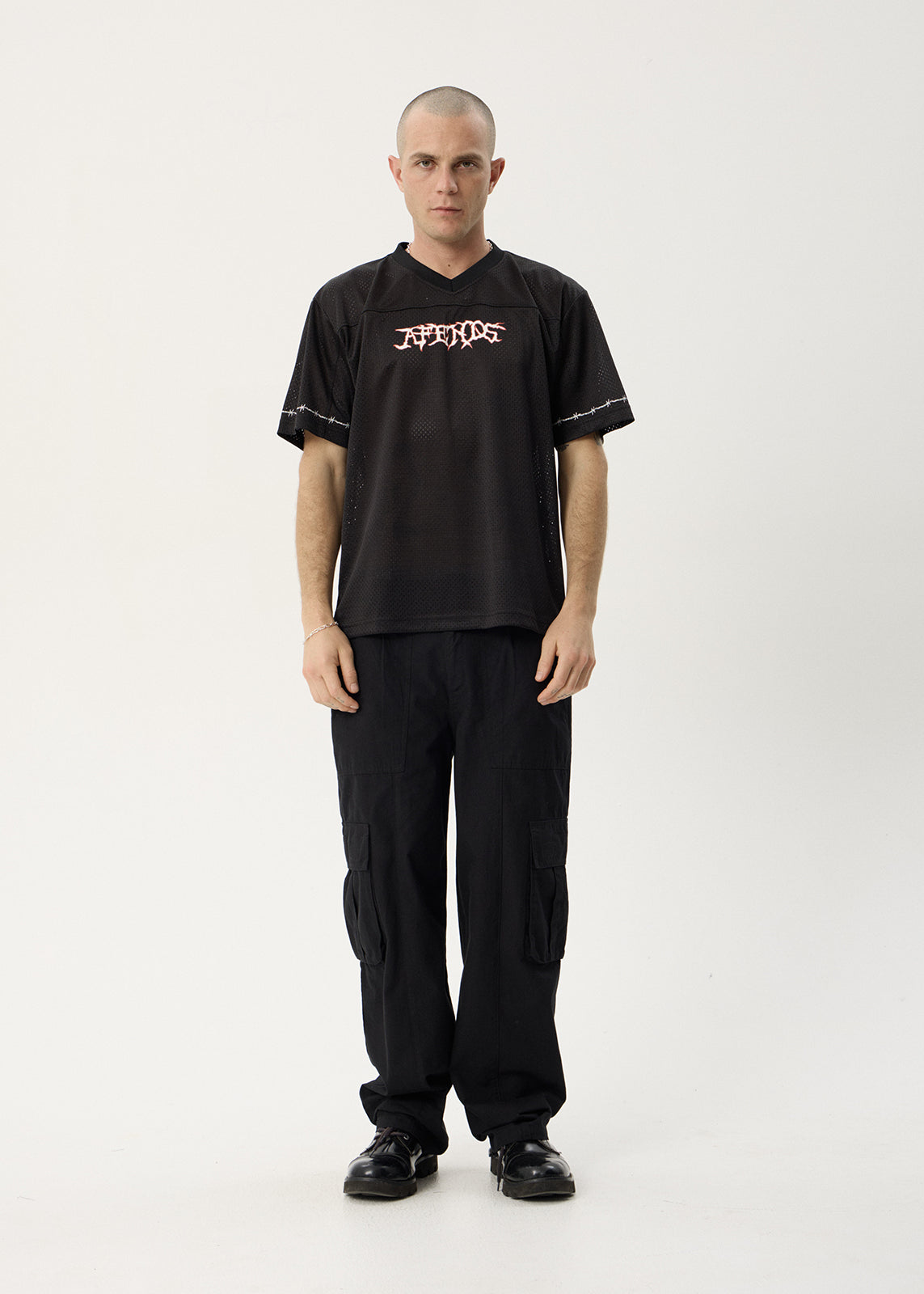 AFENDS Mens Nationals - Mesh Jersey Boxy Tee - Black