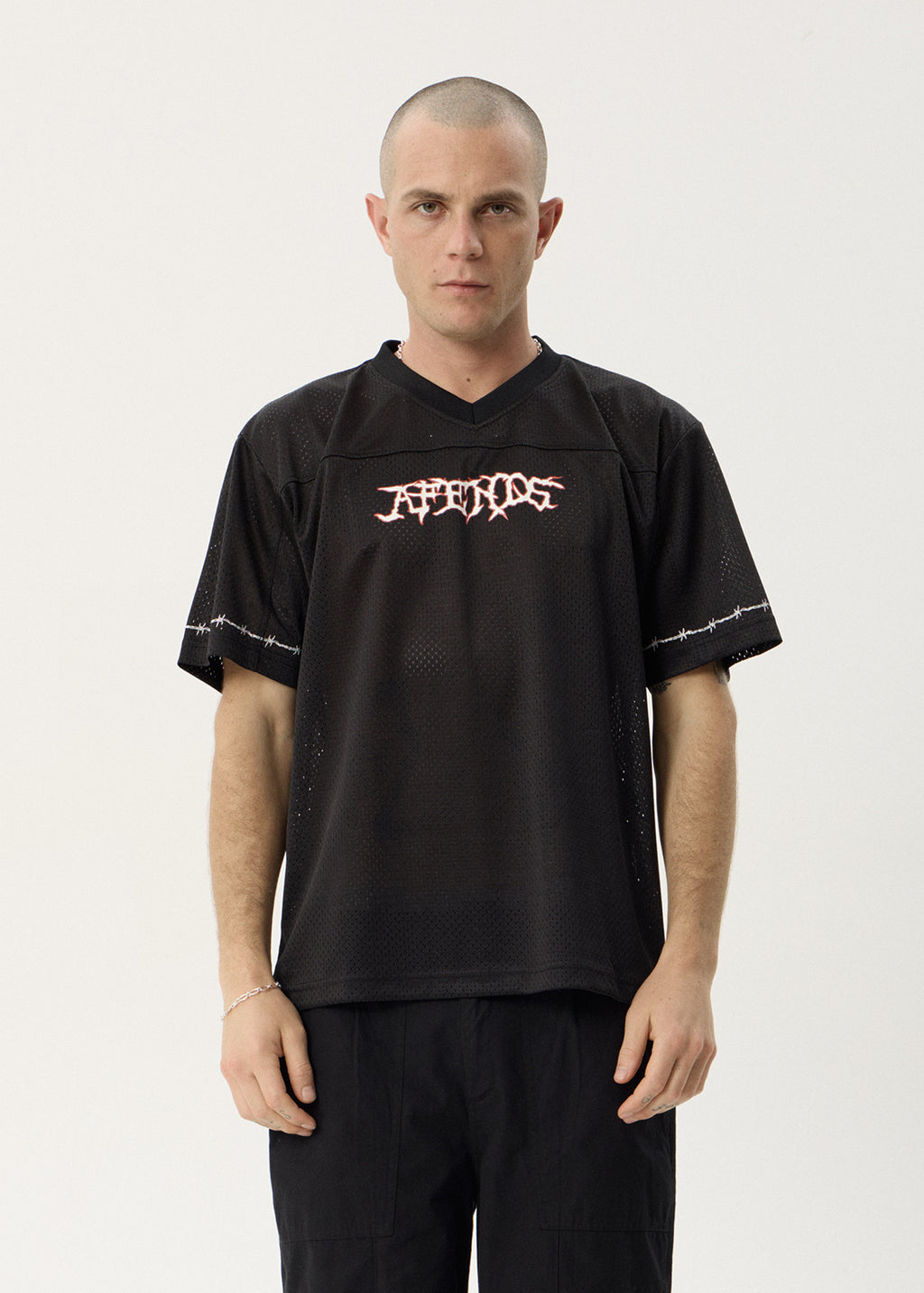 AFENDS Mens Nationals - Mesh Jersey Boxy Tee - Black