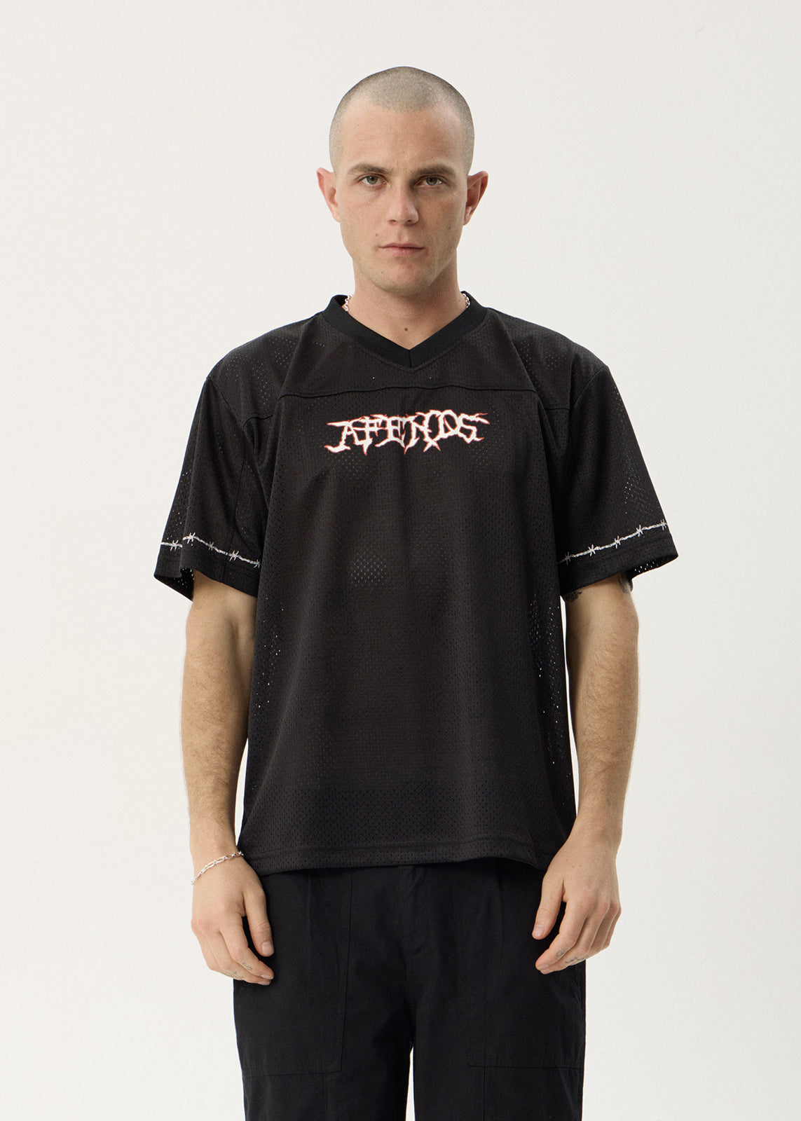 AFENDS Mens Nationals - Mesh Jersey Boxy Tee - Black