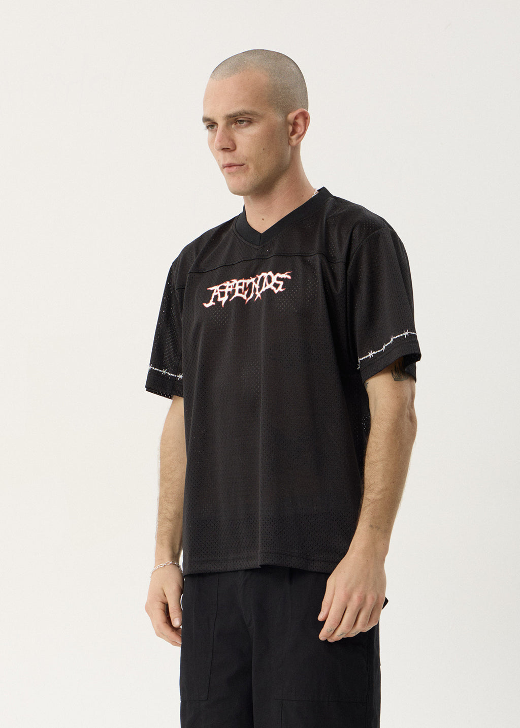 AFENDS Mens Nationals - Mesh Jersey Boxy Tee - Black