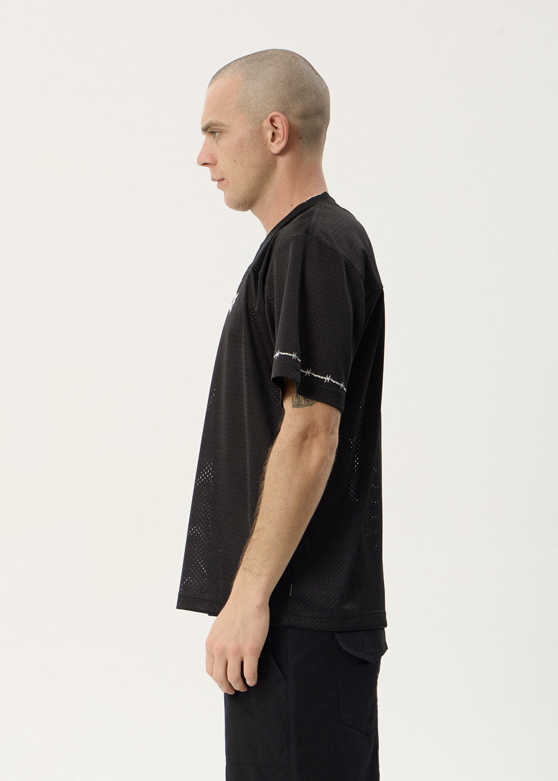 AFENDS Mens Nationals - Mesh Jersey Boxy Tee - Black