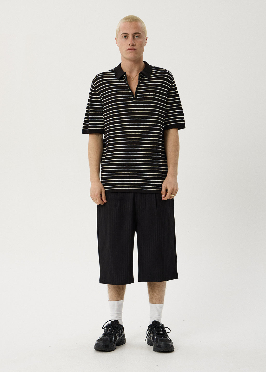 AFENDS Mens Club - Knit Polo Shirt - Black / White