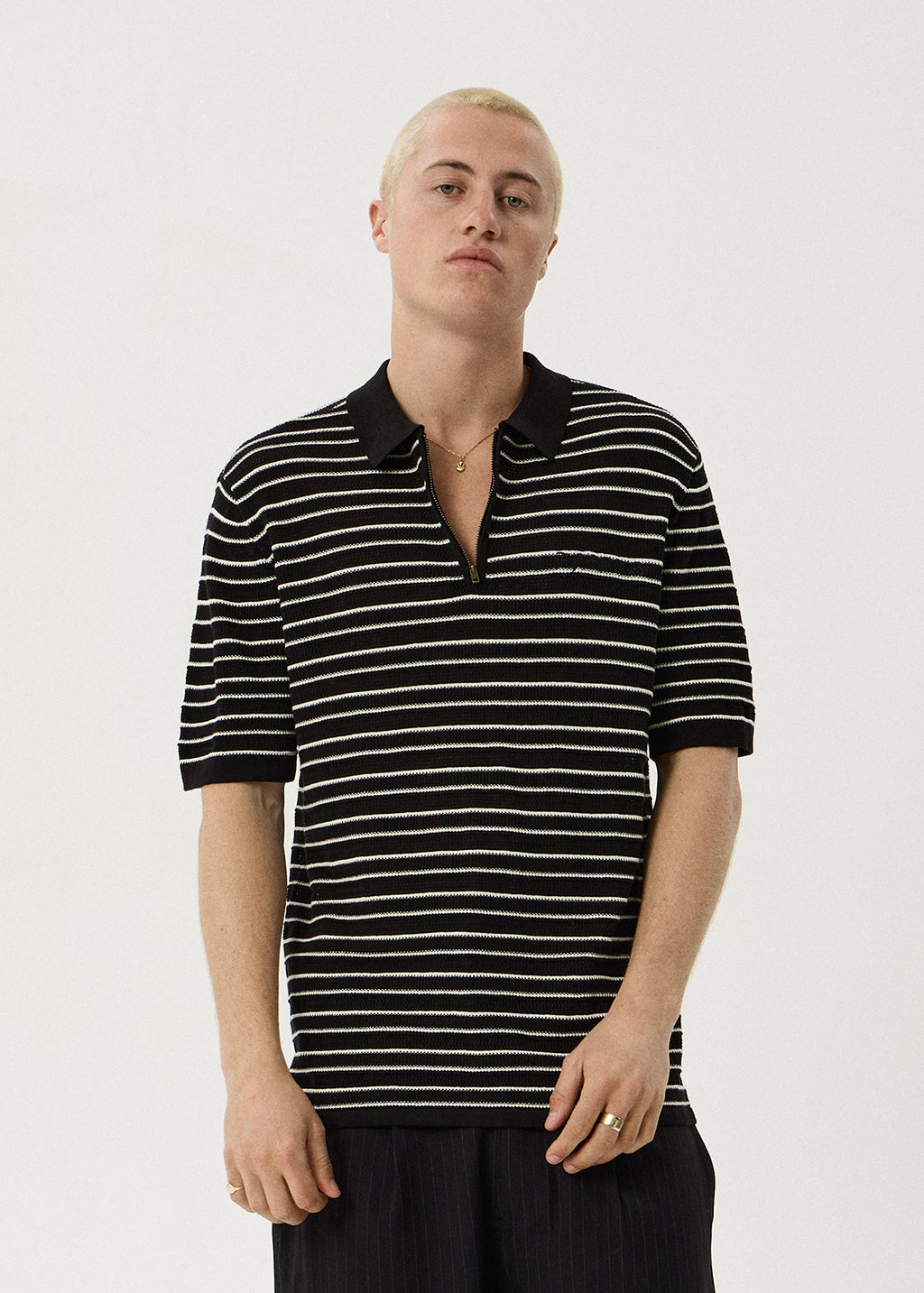 AFENDS Mens Club - Knit Polo Shirt - Black / White