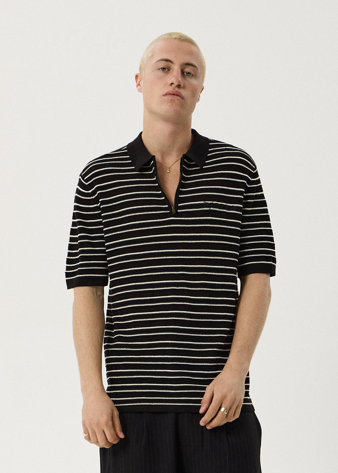 AFENDS Mens Club - Knit Polo Shirt - Black / White