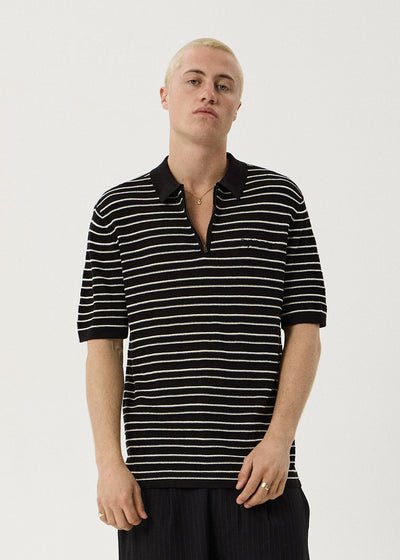 AFENDS Mens Club - Knit Polo Shirt - Black / White