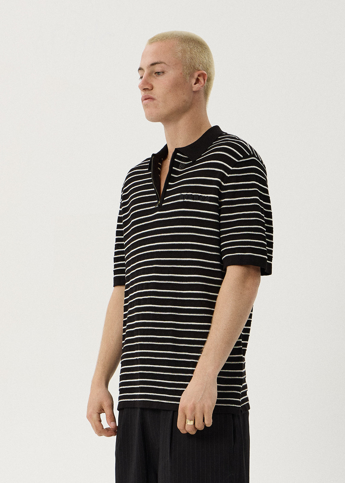 AFENDS Mens Club - Knit Polo Shirt - Black / White