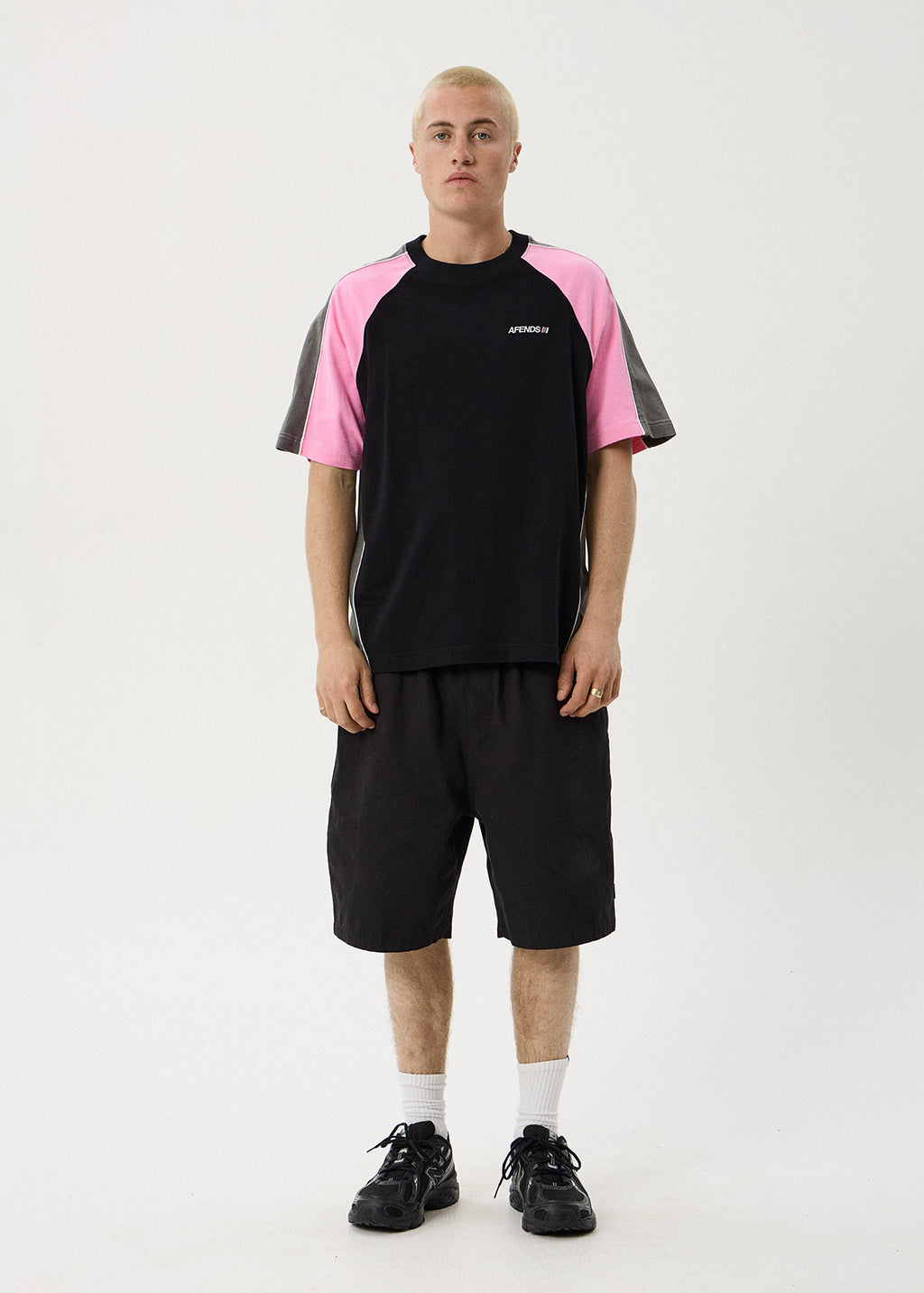 AFENDS Mens Tallows - Panelled Raglan Tee - Black / Pink