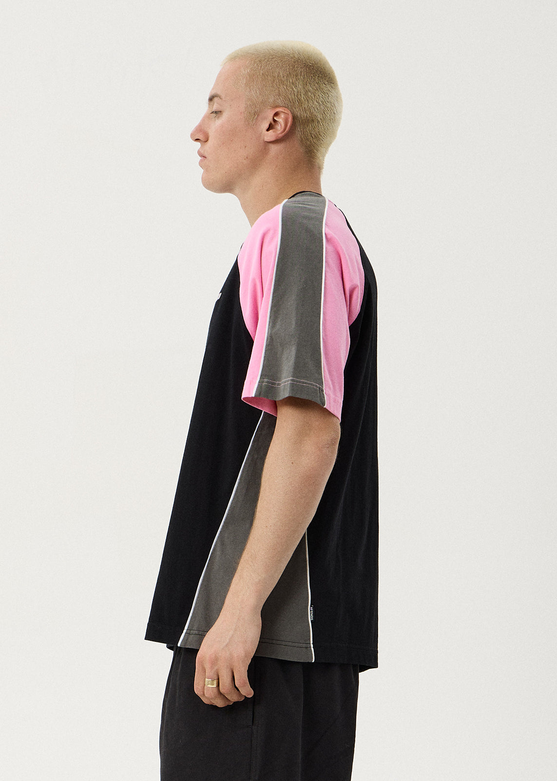 AFENDS Mens Tallows - Panelled Raglan Tee - Black / Pink