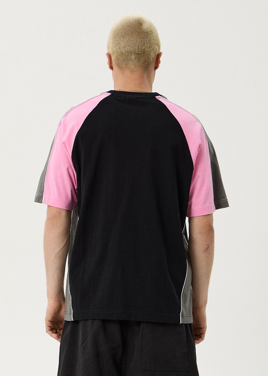 AFENDS Mens Tallows - Panelled Raglan Tee - Black / Pink