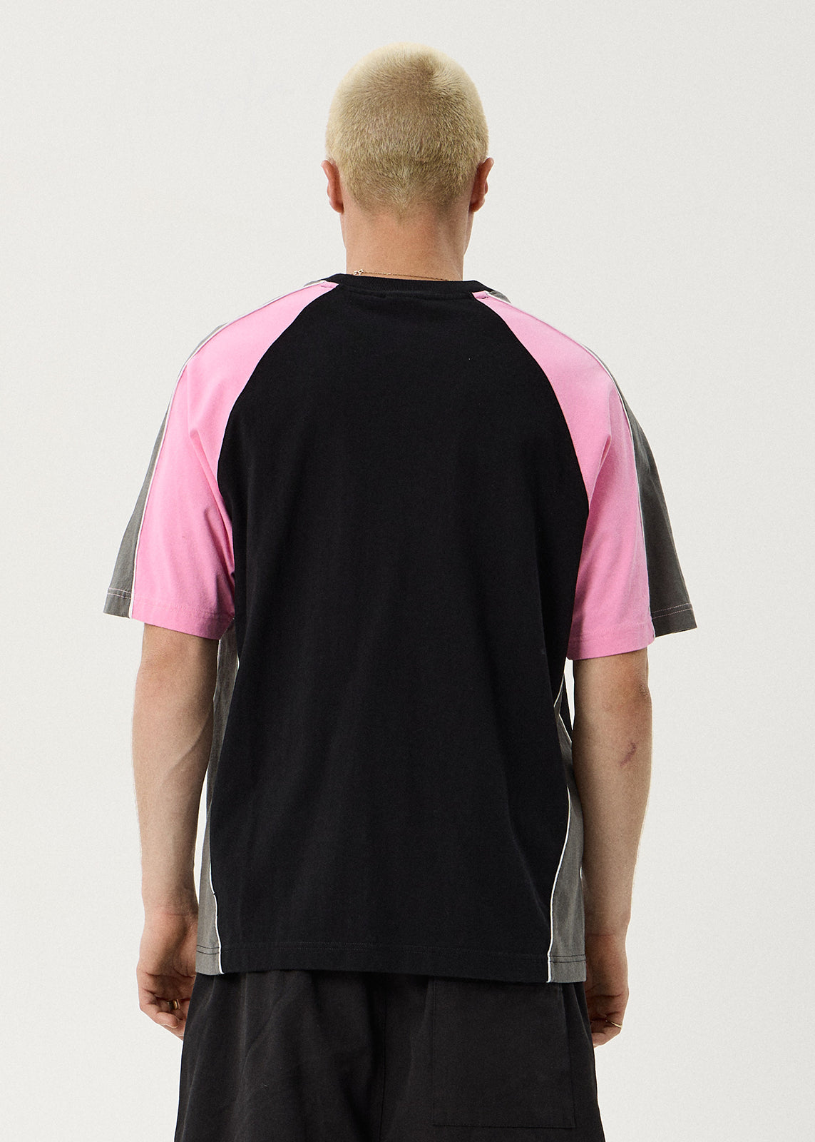AFENDS Mens Tallows - Panelled Raglan Tee - Black / Pink