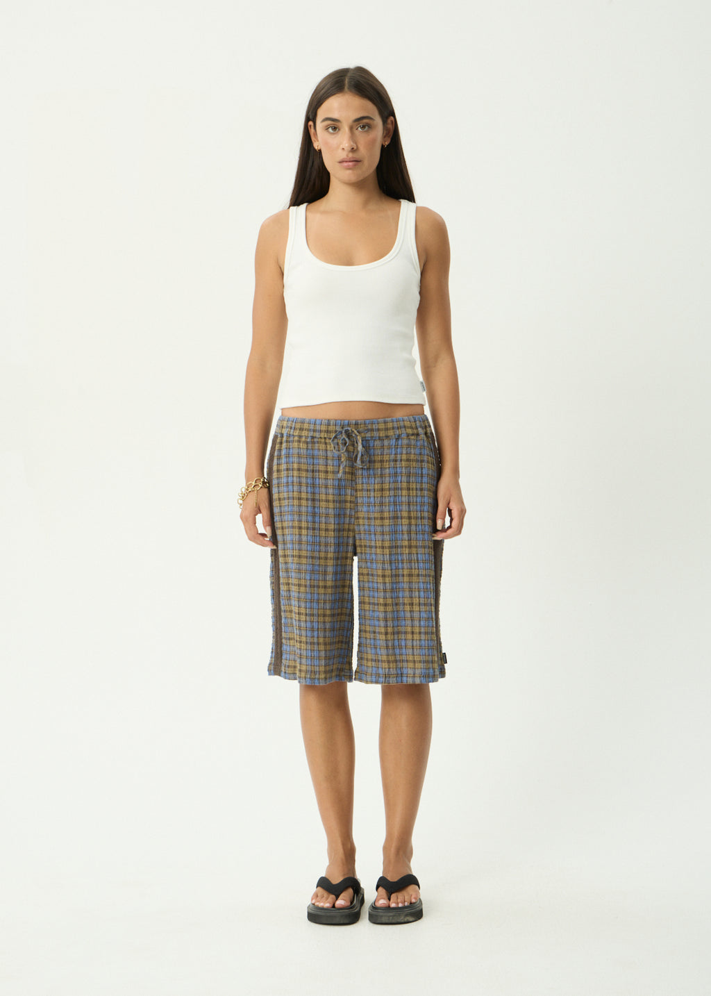AFENDS Alexa - Longline Short - Cedar / Blue Check