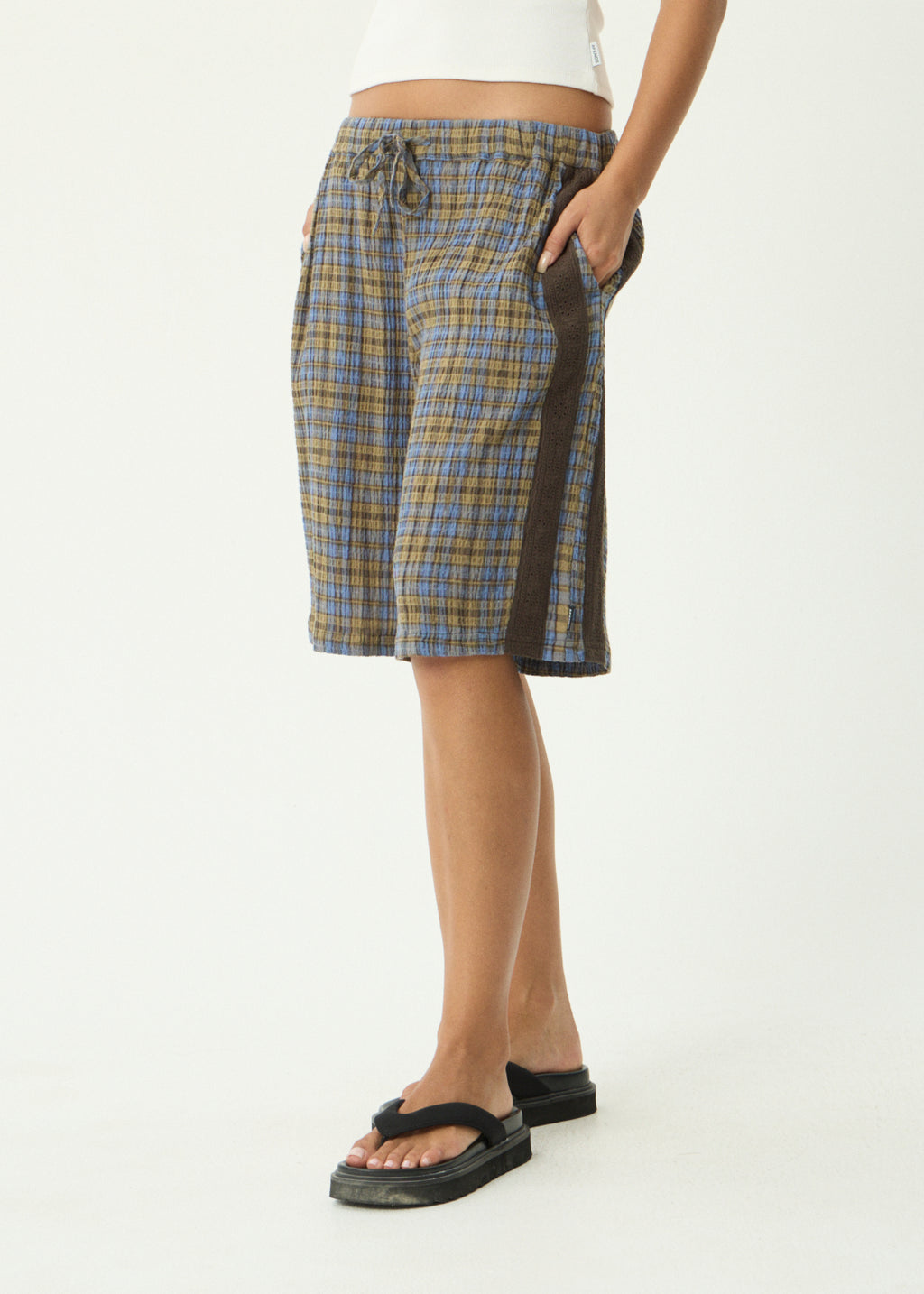 AFENDS Alexa - Longline Short - Cedar / Blue Check