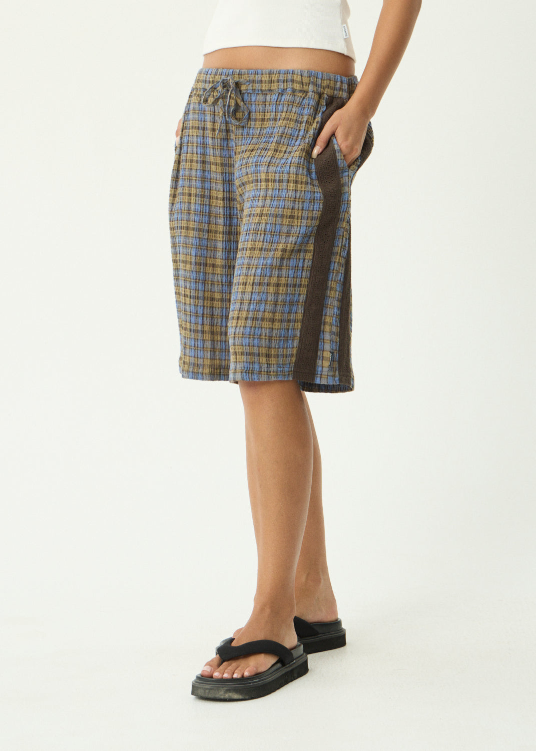 AFENDS Alexa - Longline Short - Cedar / Blue Check
