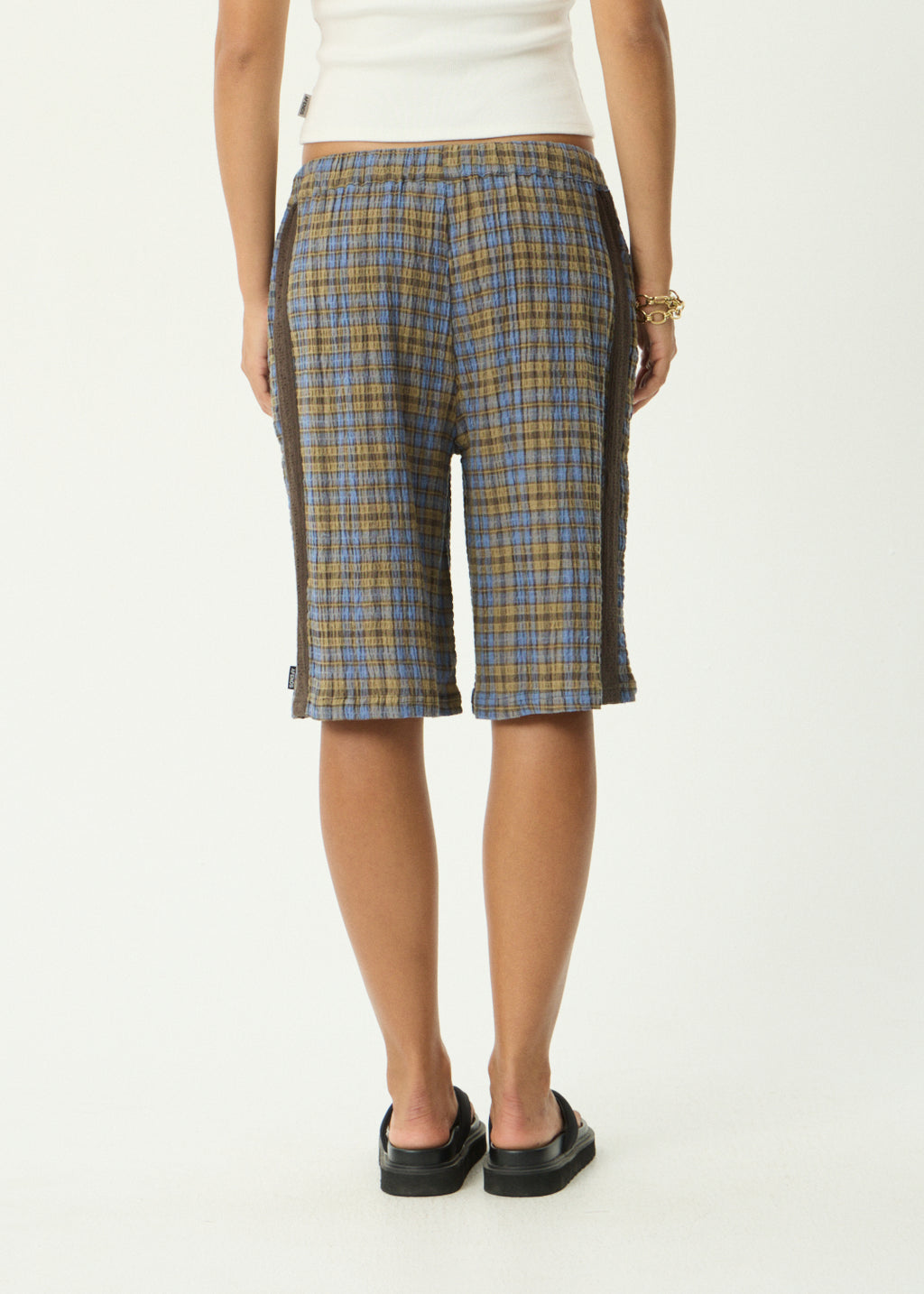 AFENDS Alexa - Longline Short - Cedar / Blue Check