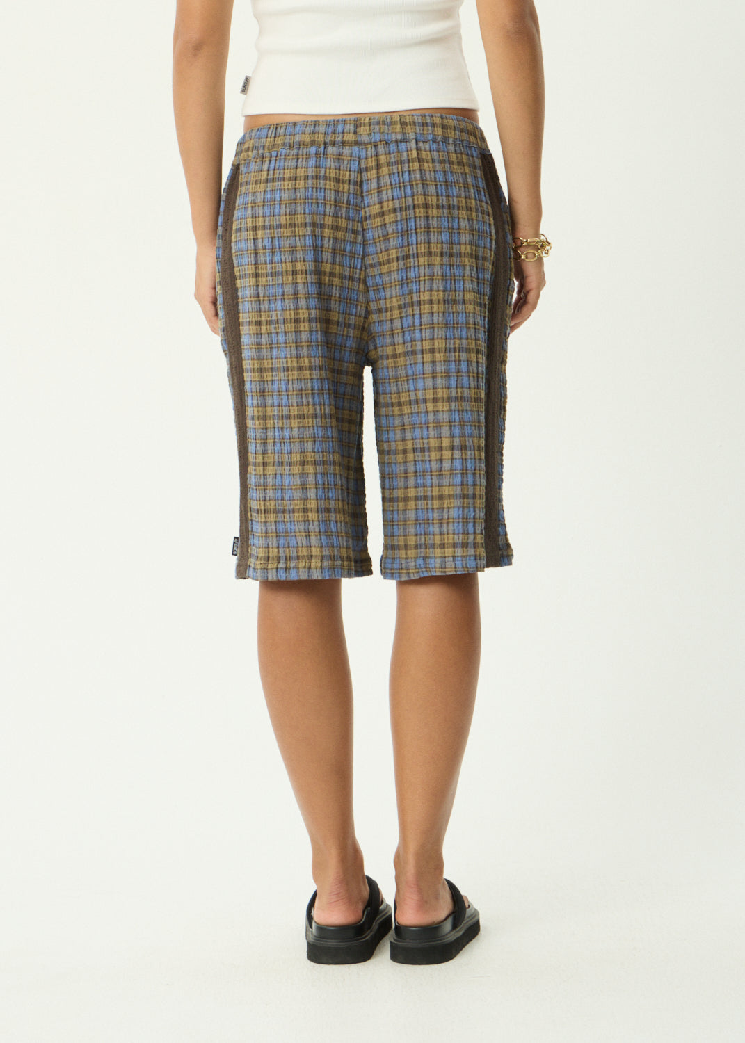 AFENDS Alexa - Longline Short - Cedar / Blue Check