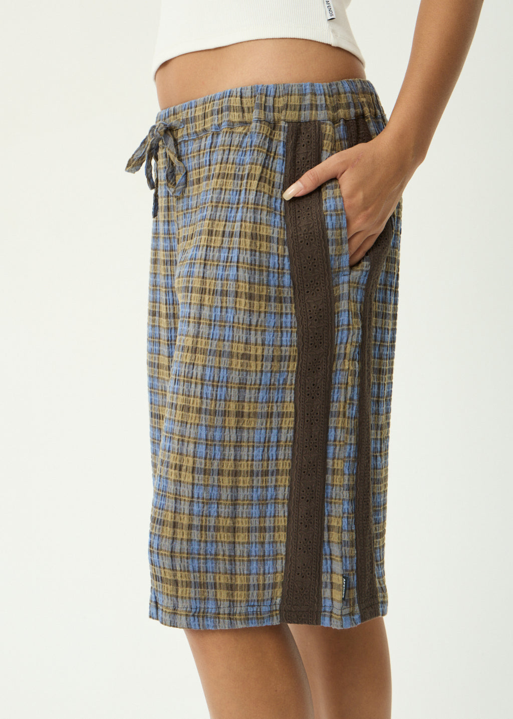 AFENDS Alexa - Longline Short - Cedar / Blue Check