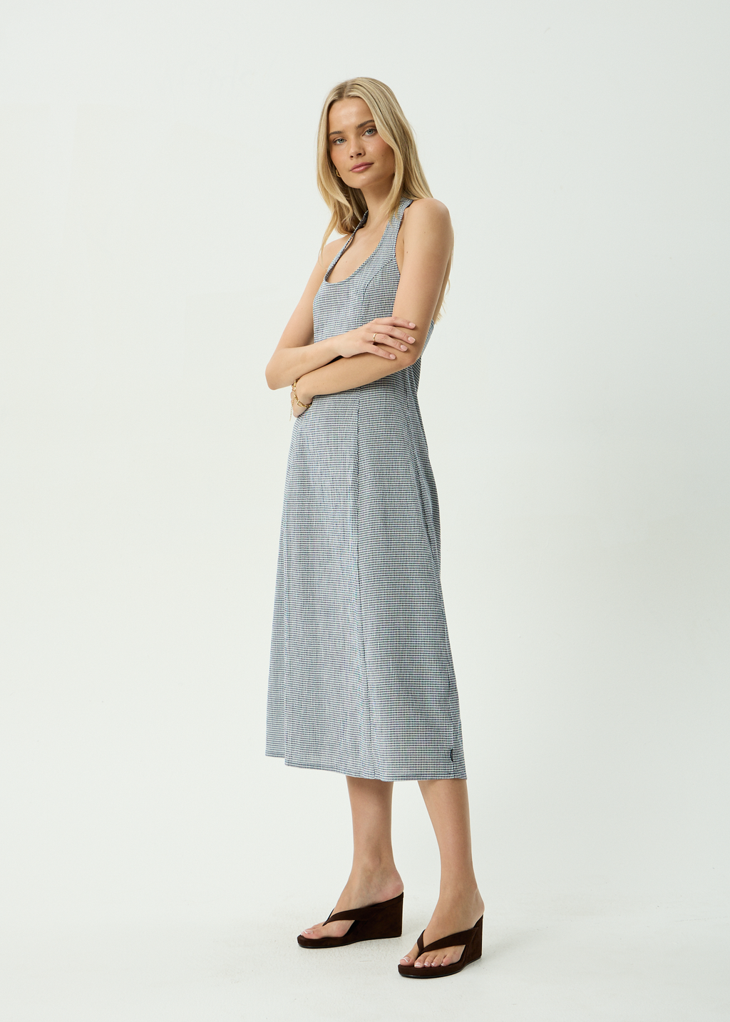 AFENDS Womens Maya - Maxi Dress - Indy Navy Check