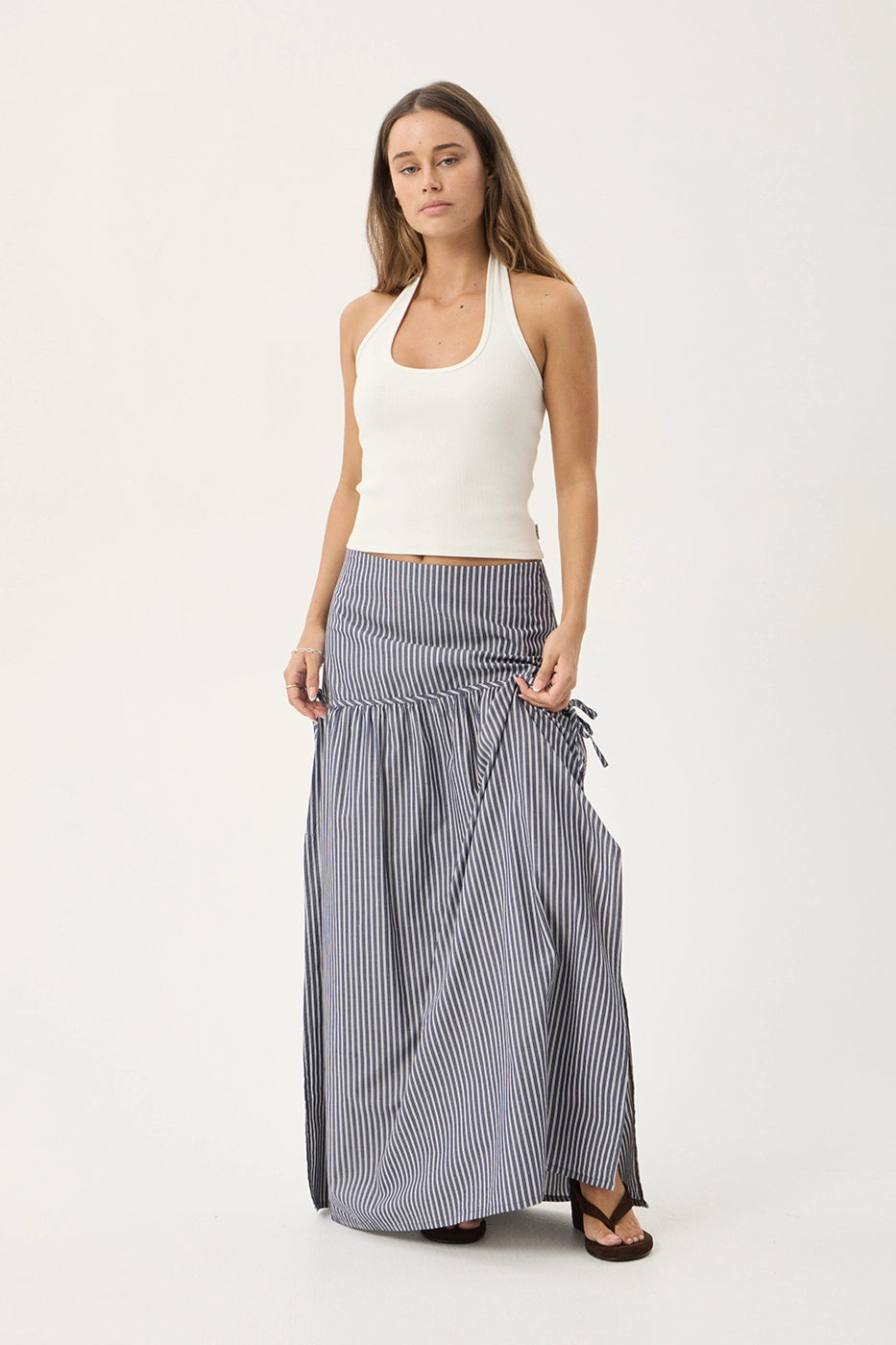 AFENDS Womens Nadia - Maxi Skirt - Navy Stripe