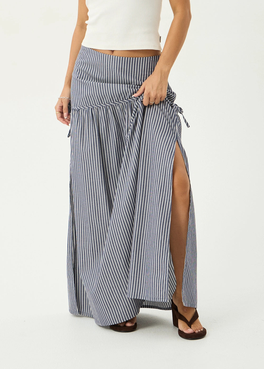 AFENDS Womens Nadia - Maxi Skirt - Navy Stripe