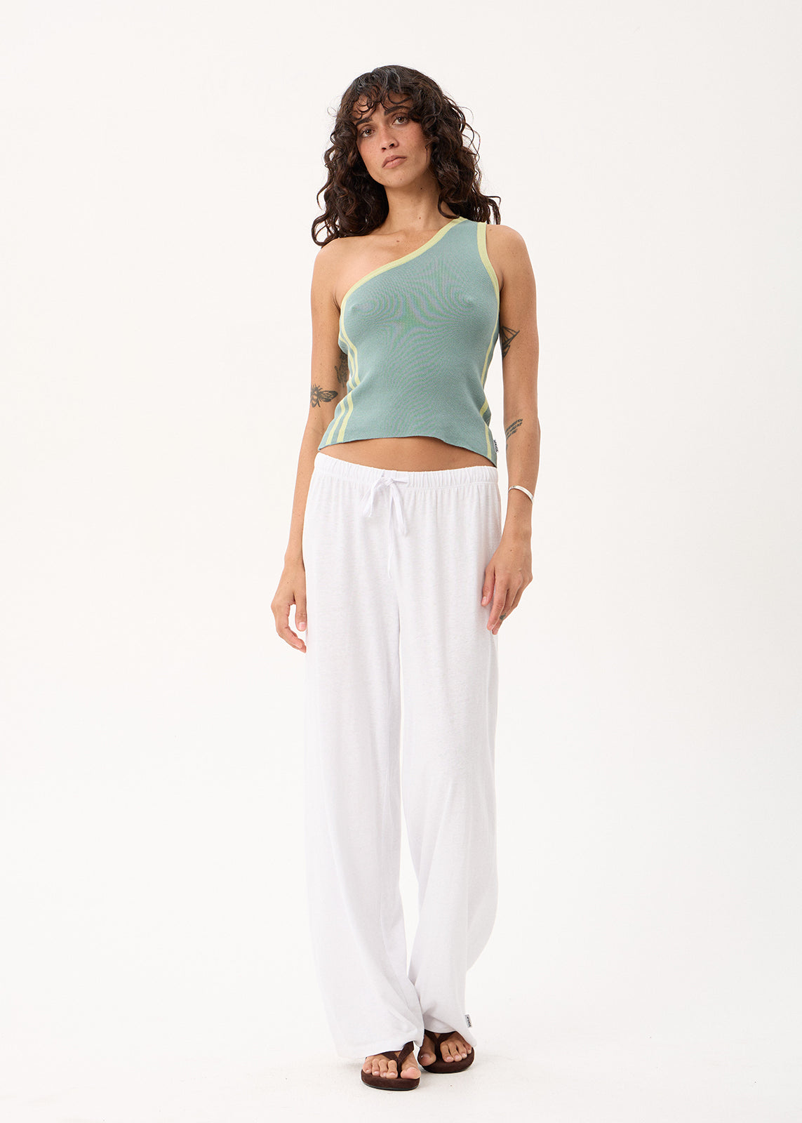 AFENDS Tiana - One Shoulder Top - Antique Blue