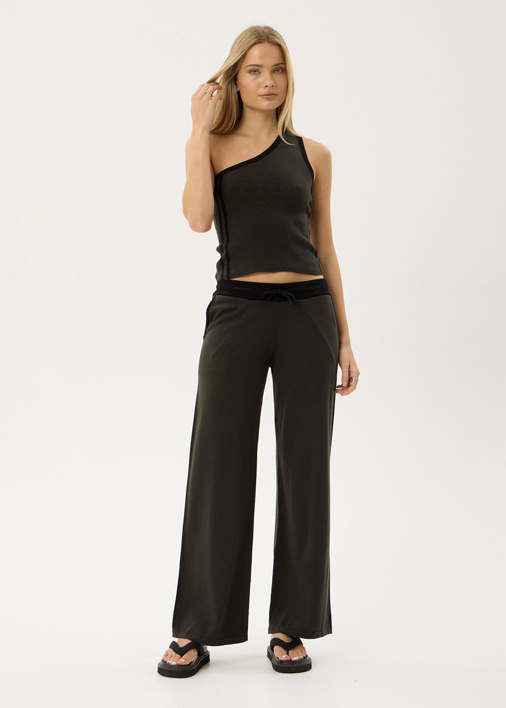 AFENDS Womens Tiana - One Shoulder Top - Thyme