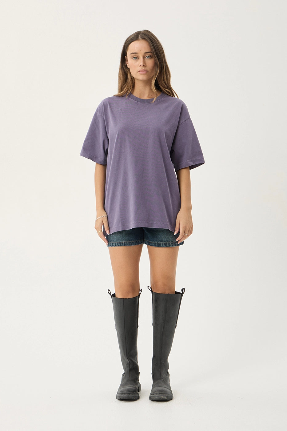 AFENDS Mens Genesis - Heavyweight Boxy Tee - Vintage Aubergine