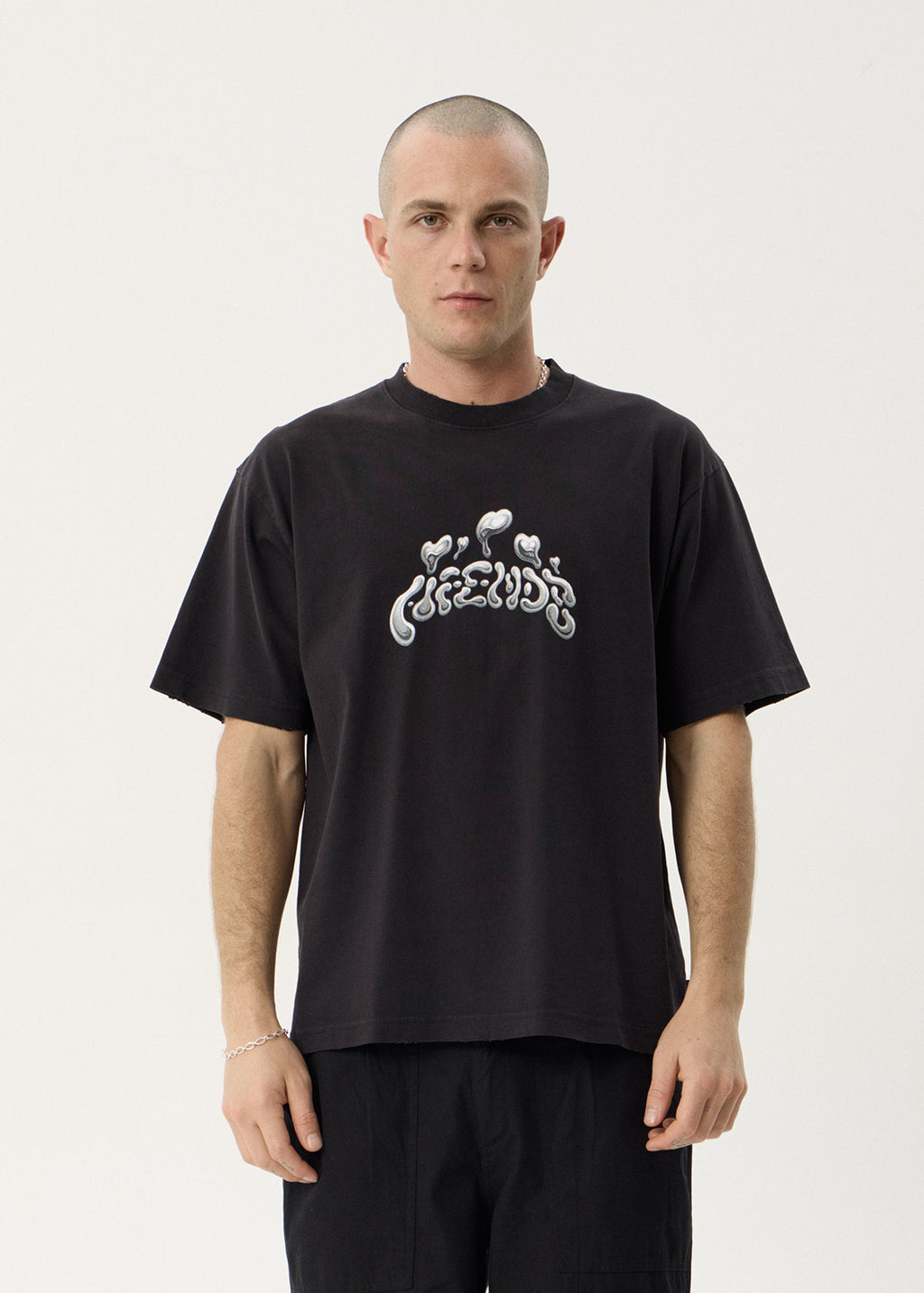 AFENDS Mens Devotion - Heavyweight Boxy Tee - Stone Black