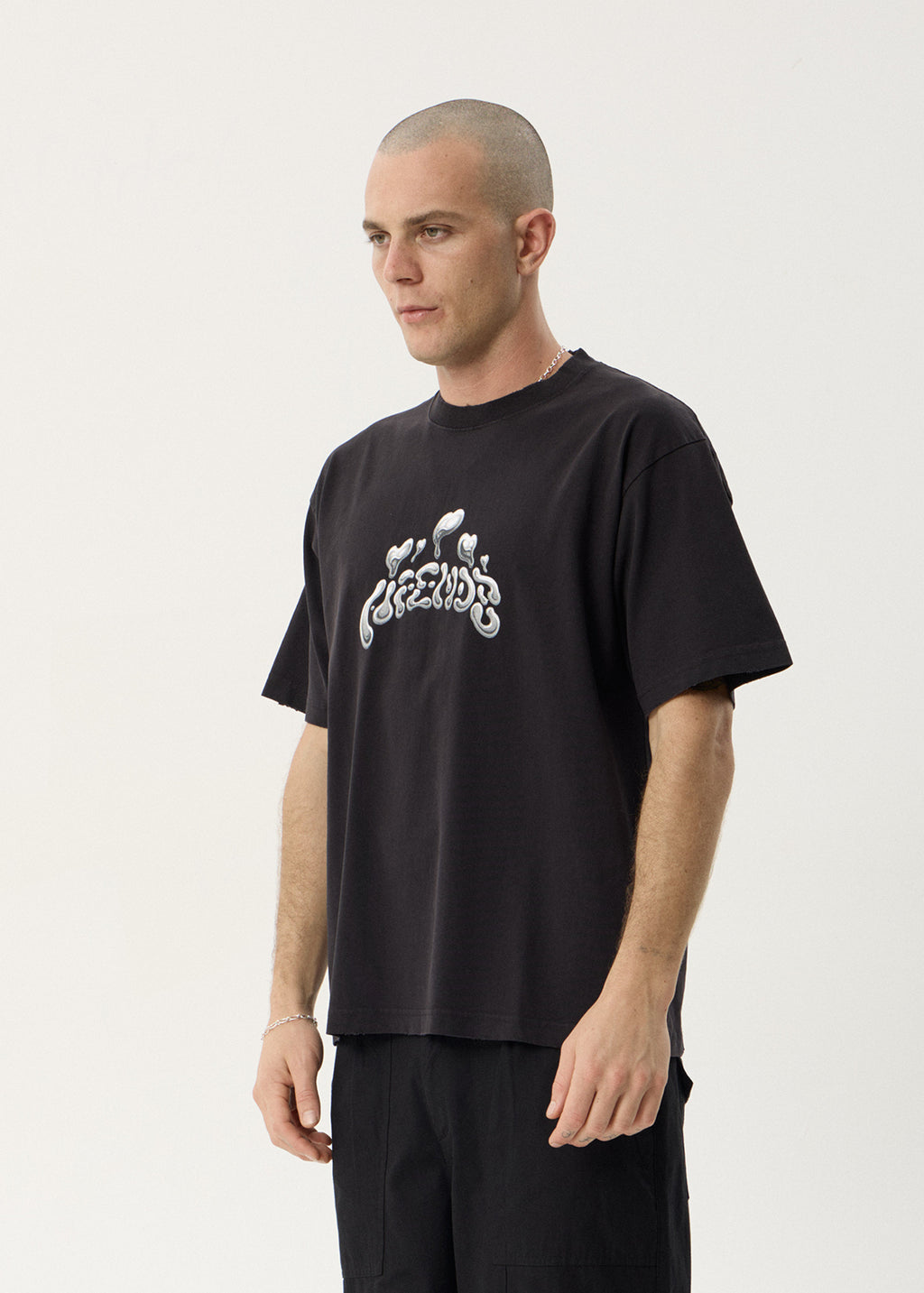 AFENDS Mens Devotion - Heavyweight Boxy Tee - Stone Black