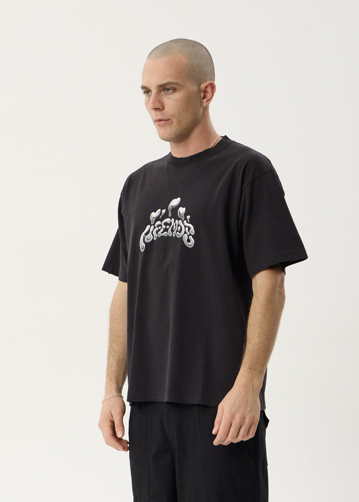 AFENDS Mens Devotion - Heavyweight Boxy Tee - Stone Black