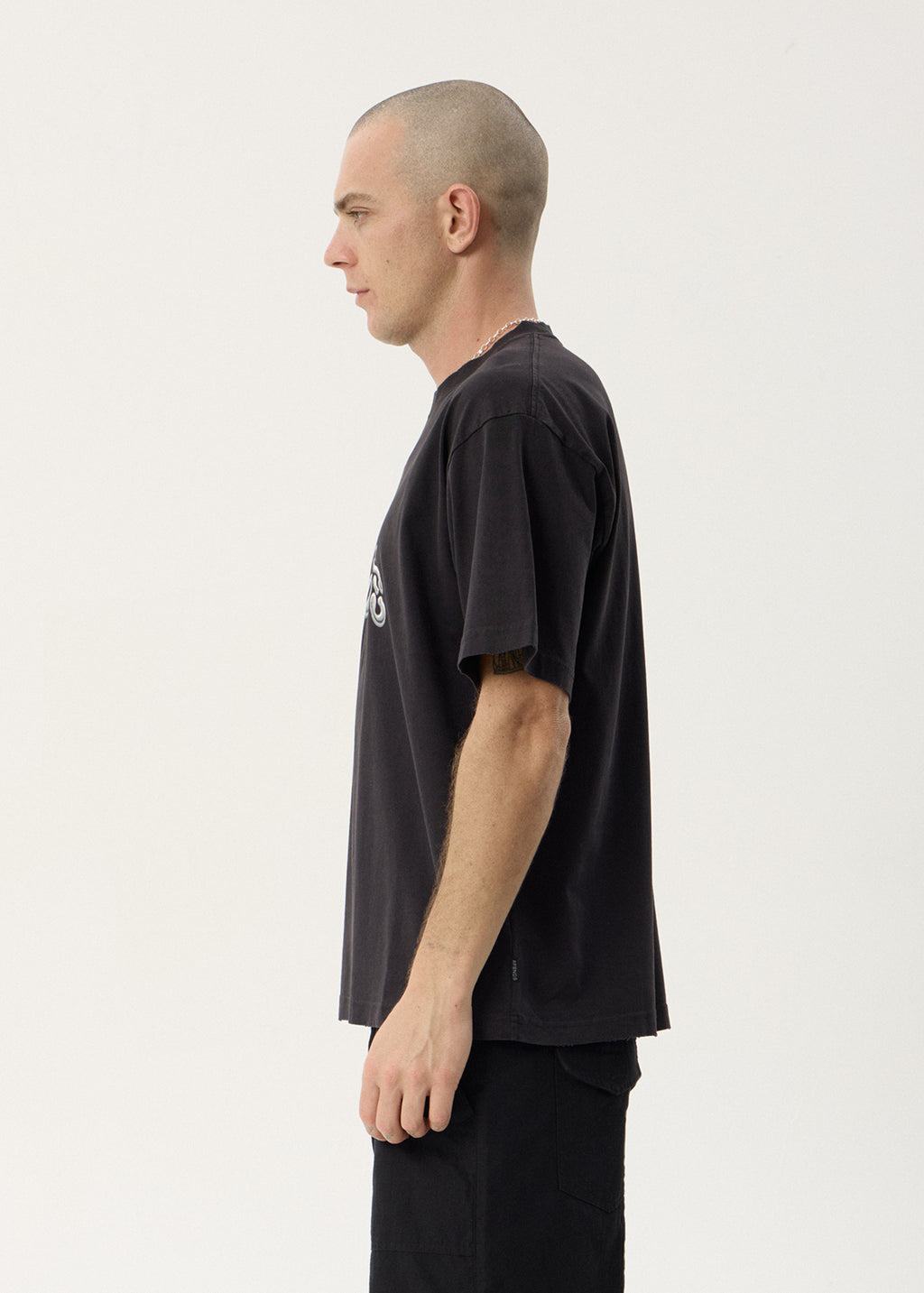 AFENDS Mens Devotion - Heavyweight Boxy Tee - Stone Black