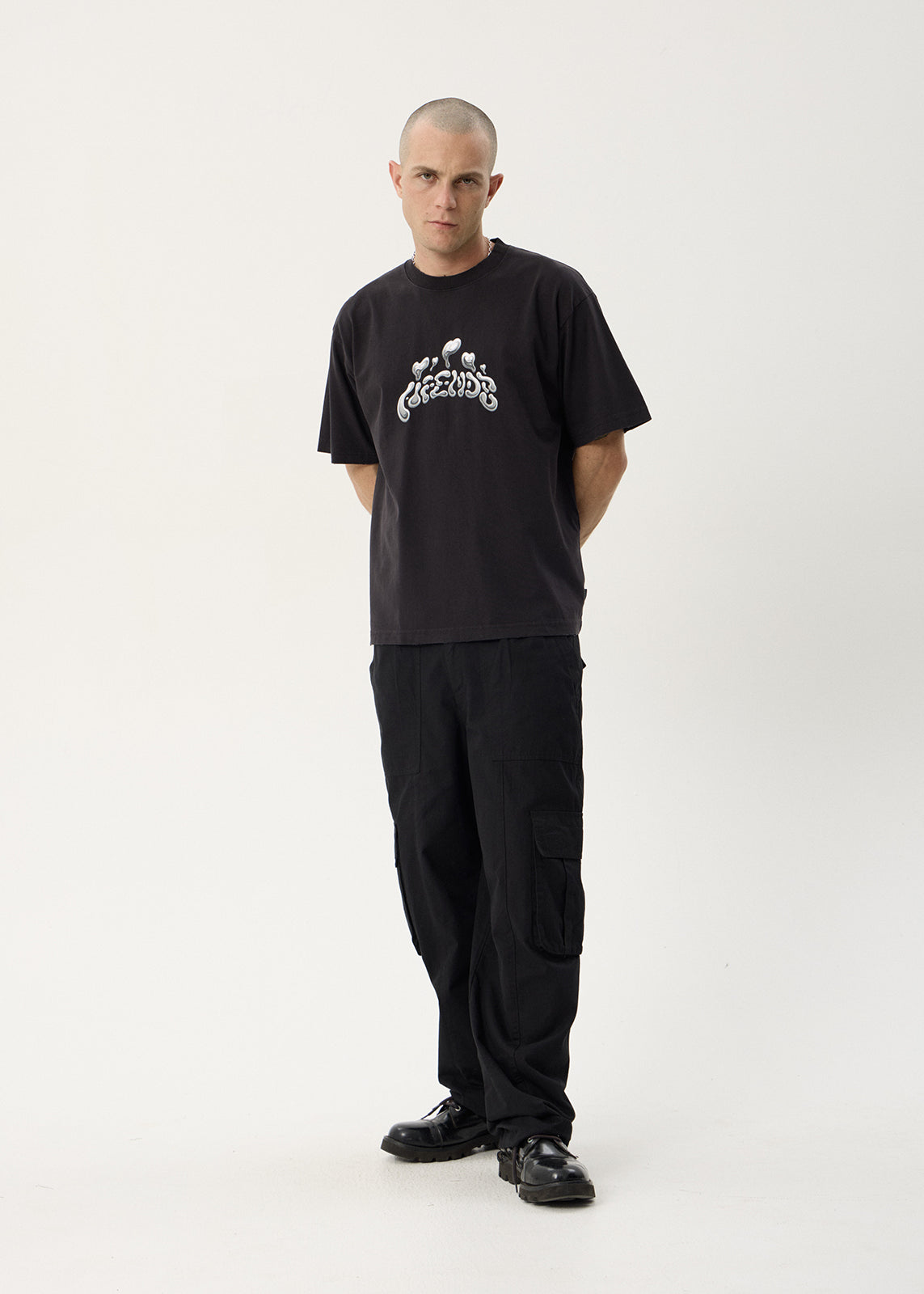 AFENDS Mens Devotion - Heavyweight Boxy Tee - Stone Black