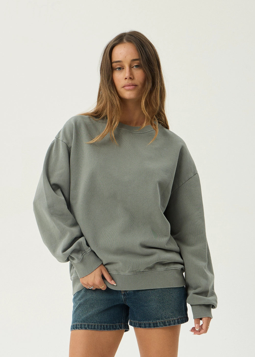 AFENDS Mens Genesis - Crew Neck - Washed Sycamore