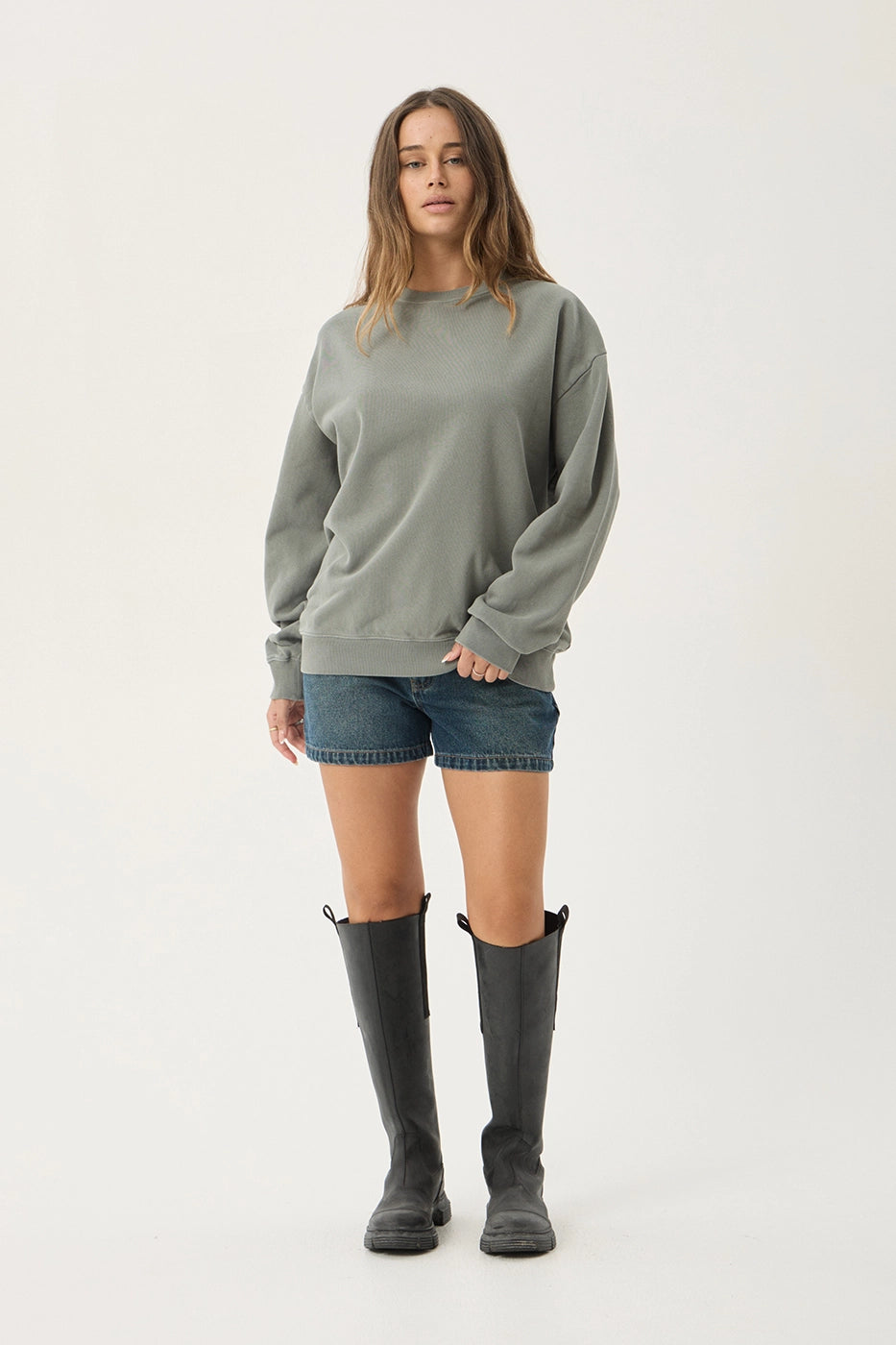 AFENDS Mens Genesis - Crew Neck - Washed Sycamore