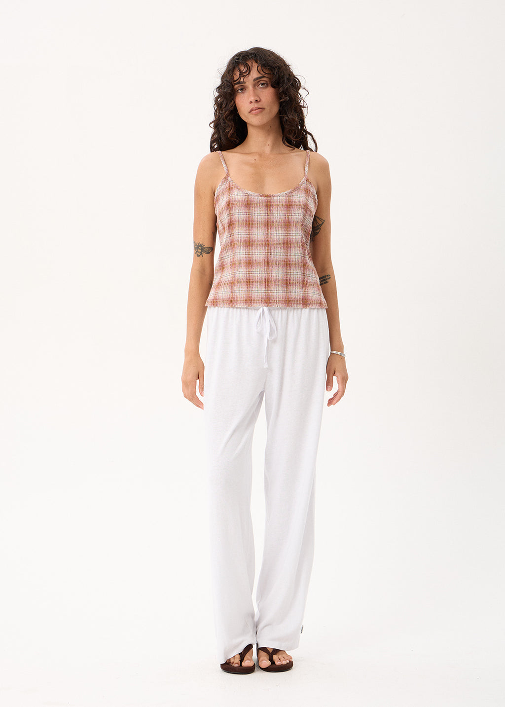 AFENDS Bree - Seersucker Sleeveless Top - Desert Check
