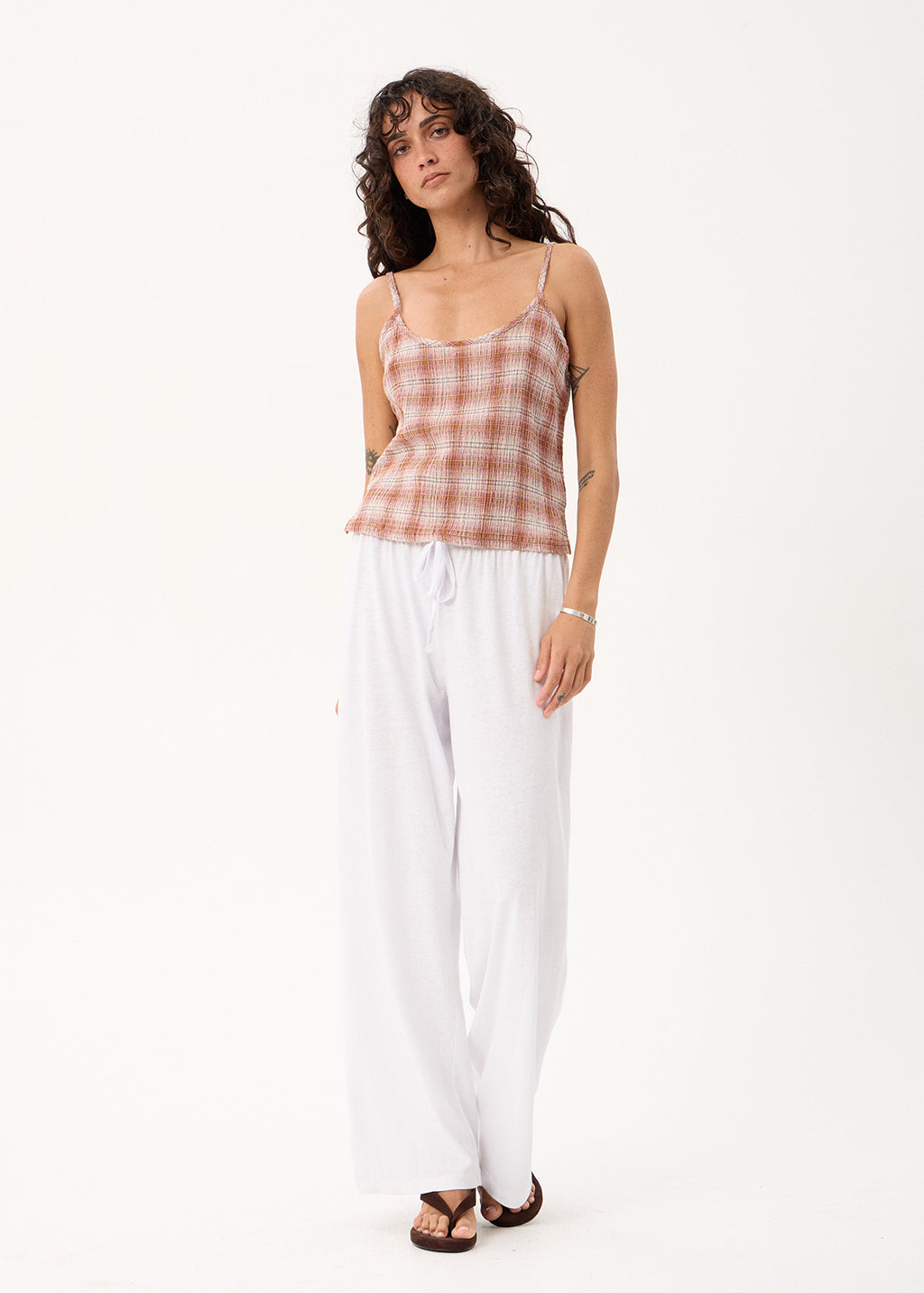 AFENDS Bree - Seersucker Sleeveless Top - Desert Check